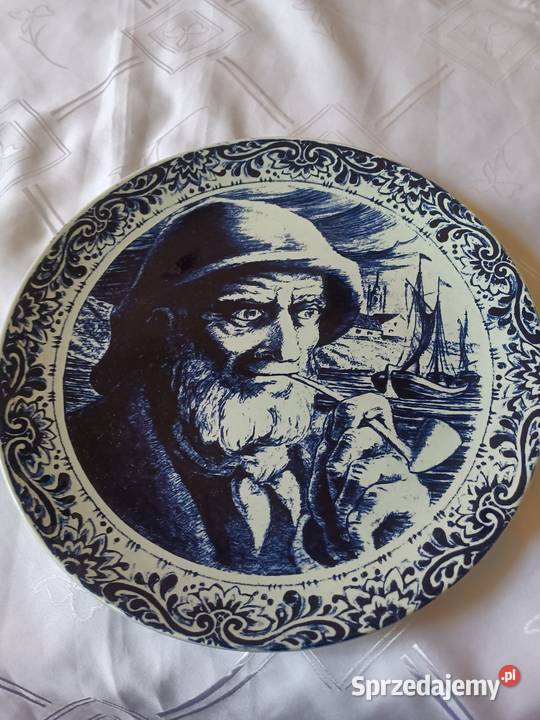 Piękne kobaltowy talerz do powieszenia na ścianę Porcelana i szkło