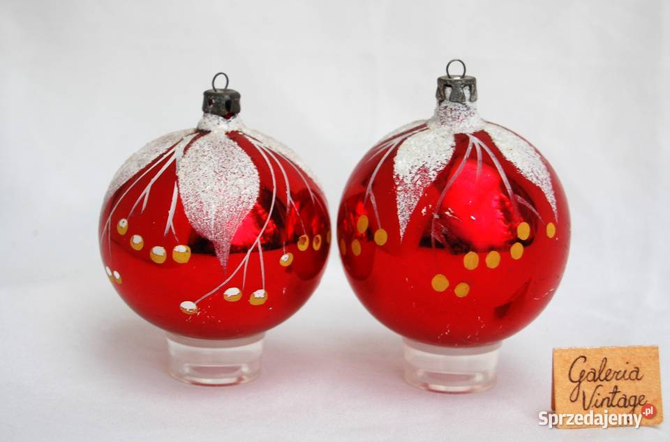 Stare bombki szklane 2 ręcznie malowane czerwone Boże Narodzenie Lublin