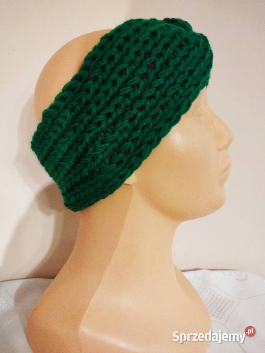 Damska zielona ciepła opaska turban handmade Olsztyn