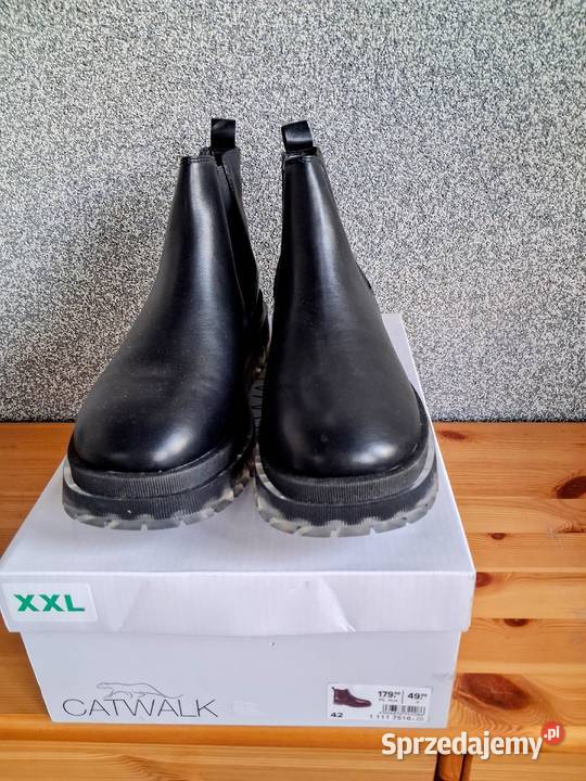 eleganckie wygodne czarne botki 42 Catwalk gruba Jarocin