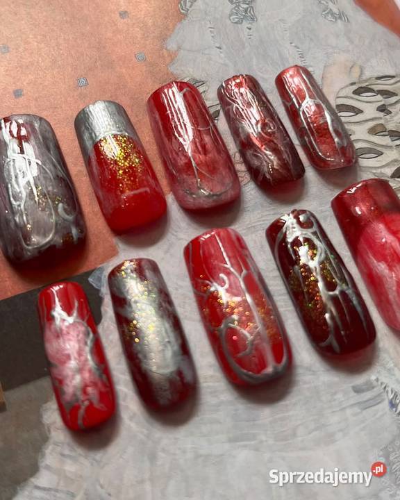 Handmade press on nails alt neon red podlaskie Białystok sprzedam