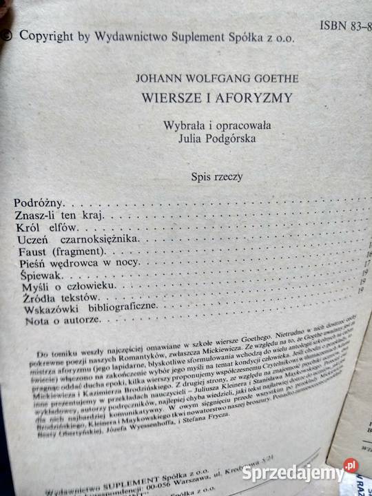 Goethe wiersze i aforyzmy opracowanie lektur mazowieckie Warszawa