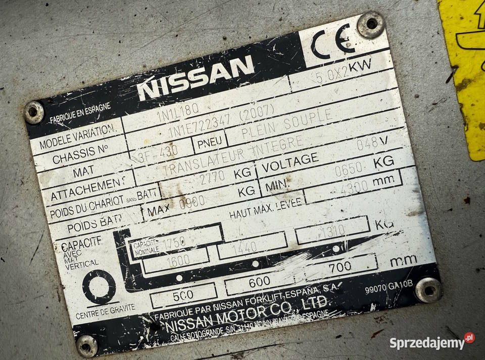 wózek widłowy elektryczny NISSAN 1NL18Q Triplex Wózki widłowe