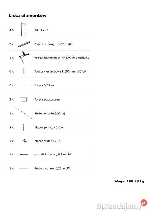 Rusztowanie 2579 m2 używane wymiary 614x42m Stare Siołkowice