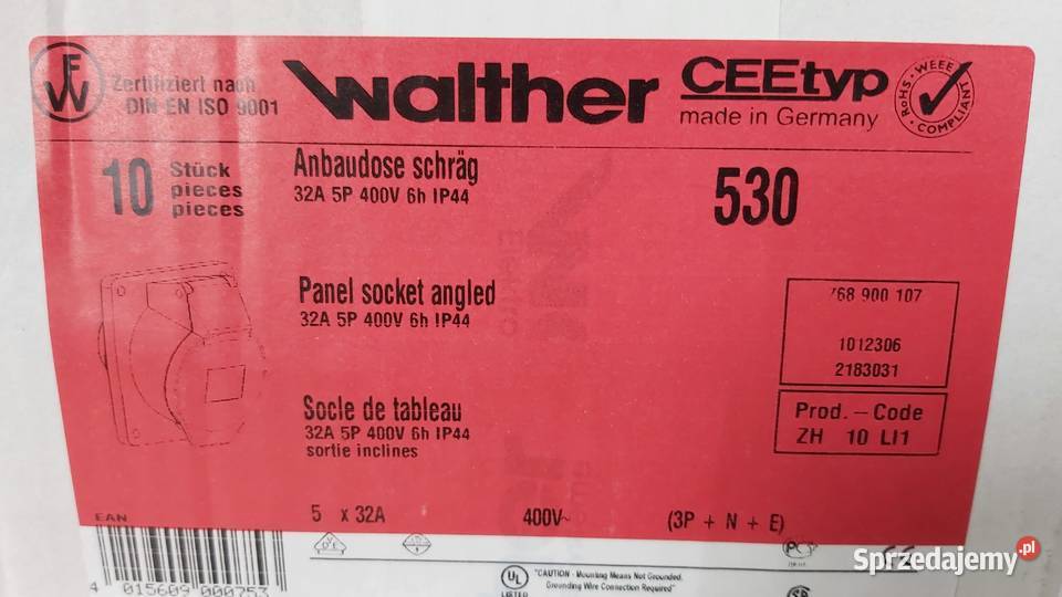 Gniazdo siłowe tablicowe skośne 32A 5P Walther mazowieckie Wyszków