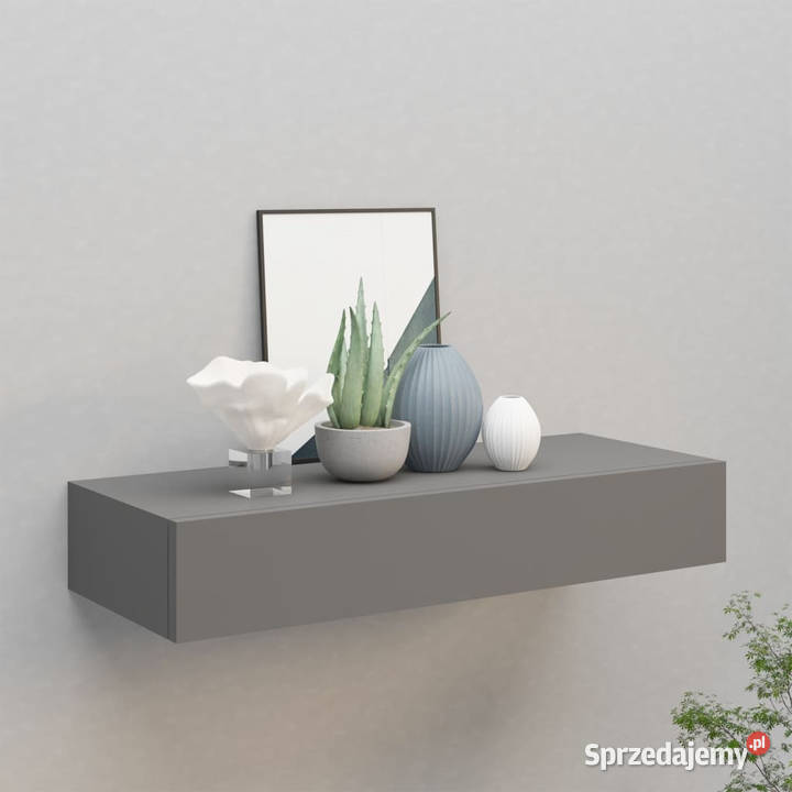 Półka ścienna z szufladą szara 60 x 235 x 10 MDF Warszawa