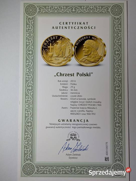Medal Chrzest Polski 966 Mieszko I Skarbnica Piła
