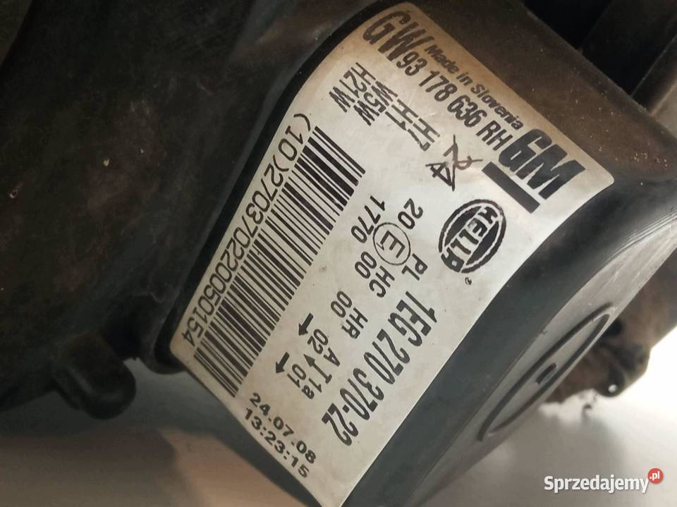 LAMPA PRZÓD PRAWA EU 93178635 Opel Astra III Rok produkcji 2007