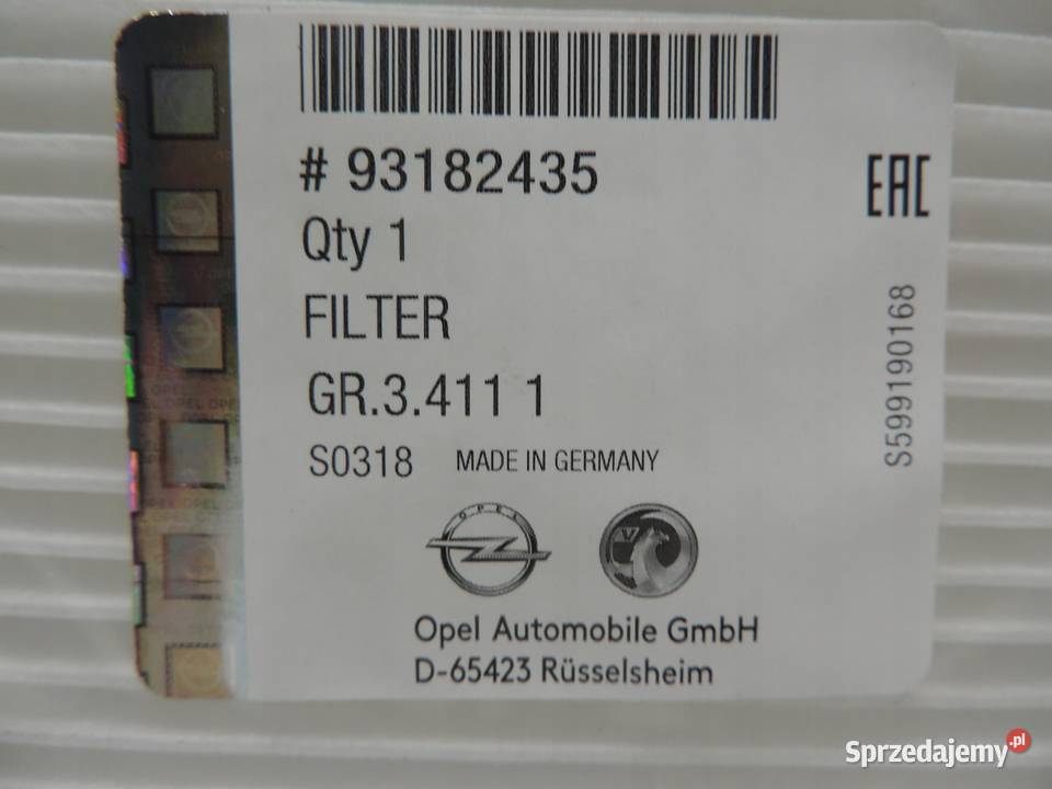 Filtr kabinowy Opel Astra F Corsa B 93182435 osobowe