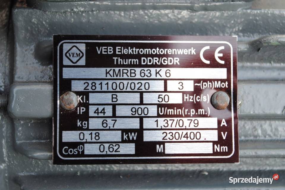 Silnik elektryczny kołnierzowy 018kw 900obr VEM Kargowa