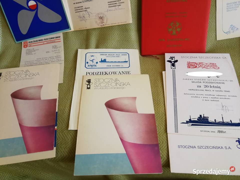 Dyplomy Stocznia Szczecińska Żegluga PŻM wyciągi Szczecin