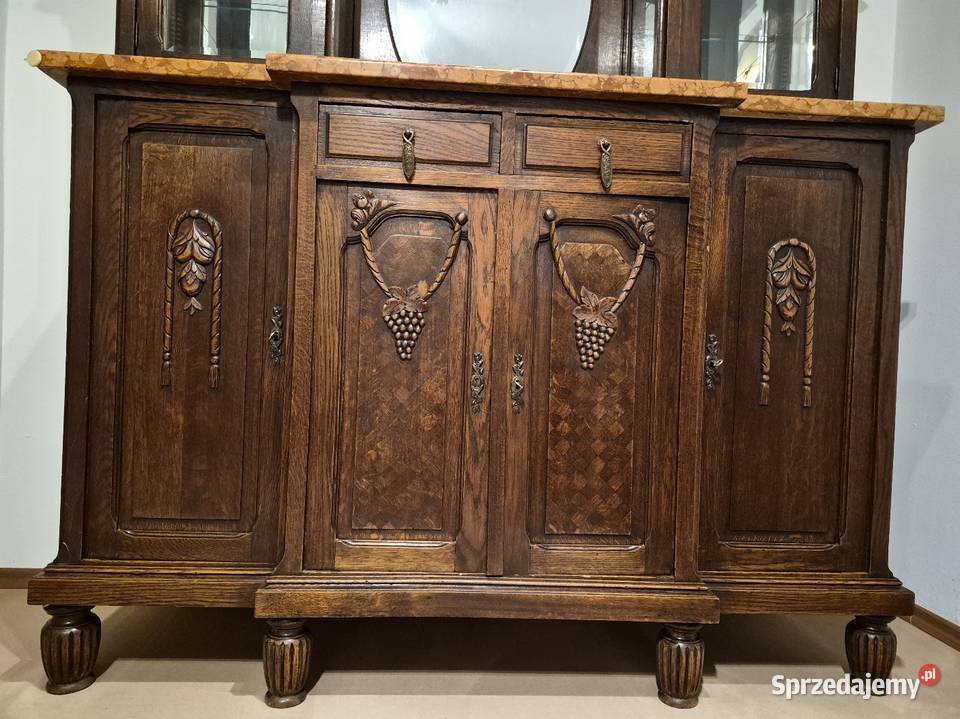 Secesyjna komoda dębowa rzeźbiona z blatem Sypniewo