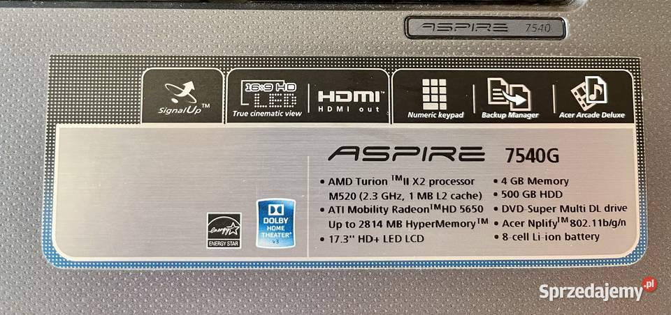 Laptop Acer Aspire 7540G524G50Mn 17 w świetnym