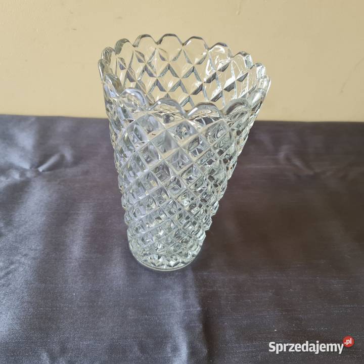 Szkalny wazon z grubego szkła okres PRLu