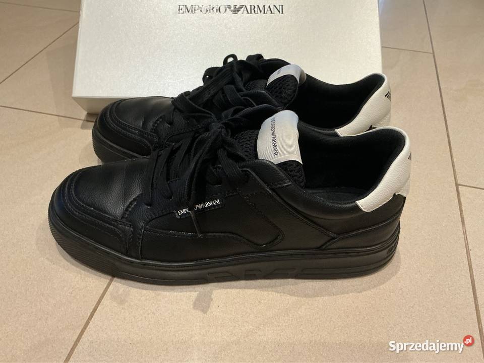 Sneakersy Skórzane Czarne Męskie Emporio Armani Nowa Sól