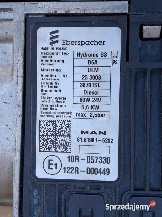 MAN WEBASTO OGRZEWANIE EBERSPACHER HYDRONIC S3 ciężarowe Bieleń