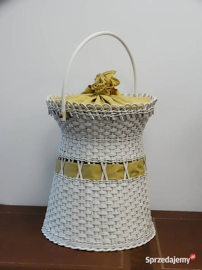 Duży biały kosz pojemnik retro z pokrywą boho na Biłgoraj sprzedam