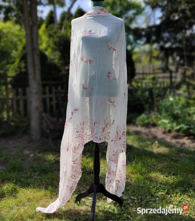 Duża chusta szal dupatta kolorowy haft szyfon Szczecin