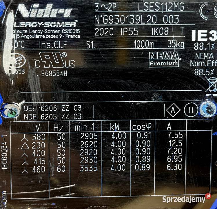 Silnik elektryczny 4kW 2905obr 3fazowy Pozostałe Pigża