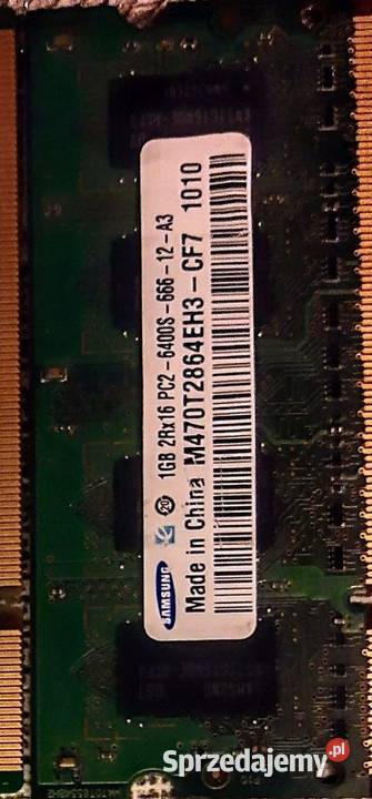 Pamięć RAM DDR2 1GB PC2 6400S 2RX16 do LAPTOPA Pojemność 1GB Białystok