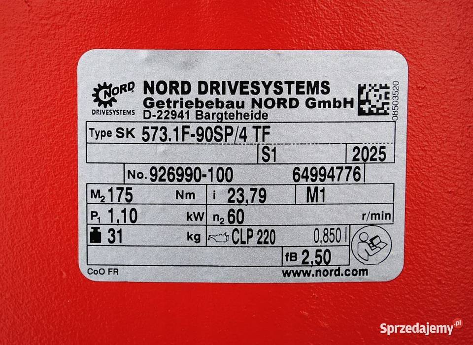 Motoreduktor kątowy 075kw 203obrmin SEW Kargowa