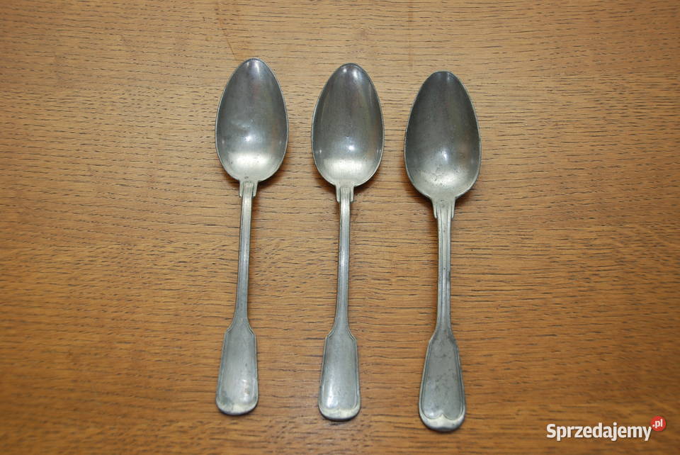 Biedermeier zestaw 3 dużych łyżek stal cynkowa Antyki, Sztuka, Kolekcje Warszawa sprzedam