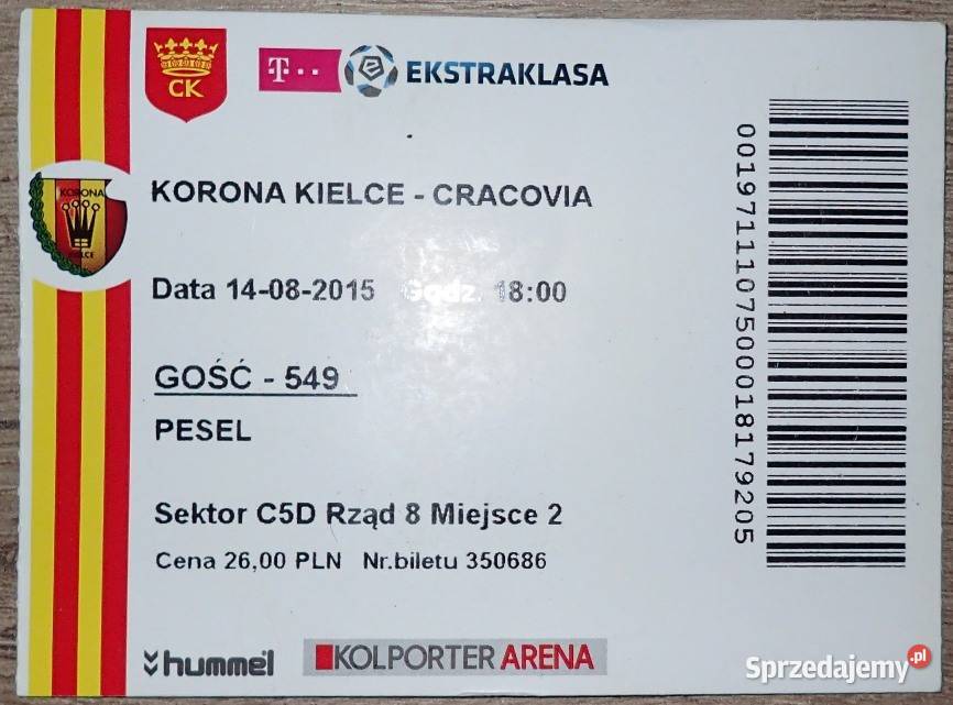 Bilet kolekcjonerski Korona Kielce - Cracovia