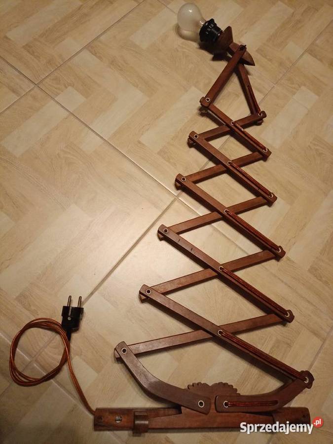 Zabytkowa Lampa nożycowa tekowa Vintage Kinkiet wielkopolskie Drawski Młyn sprzedam