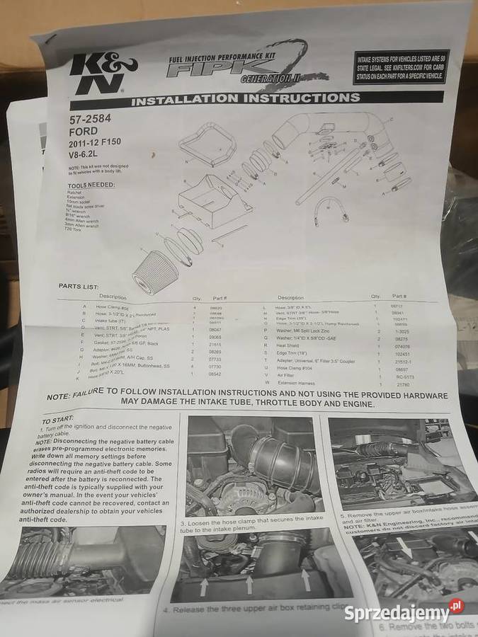 Układ dolotowy KN powietrza 572584 do Ford USA Koluszki sprzedam