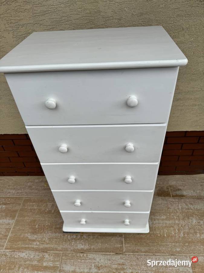 Szafka z szufladami drewniana biała słupek
