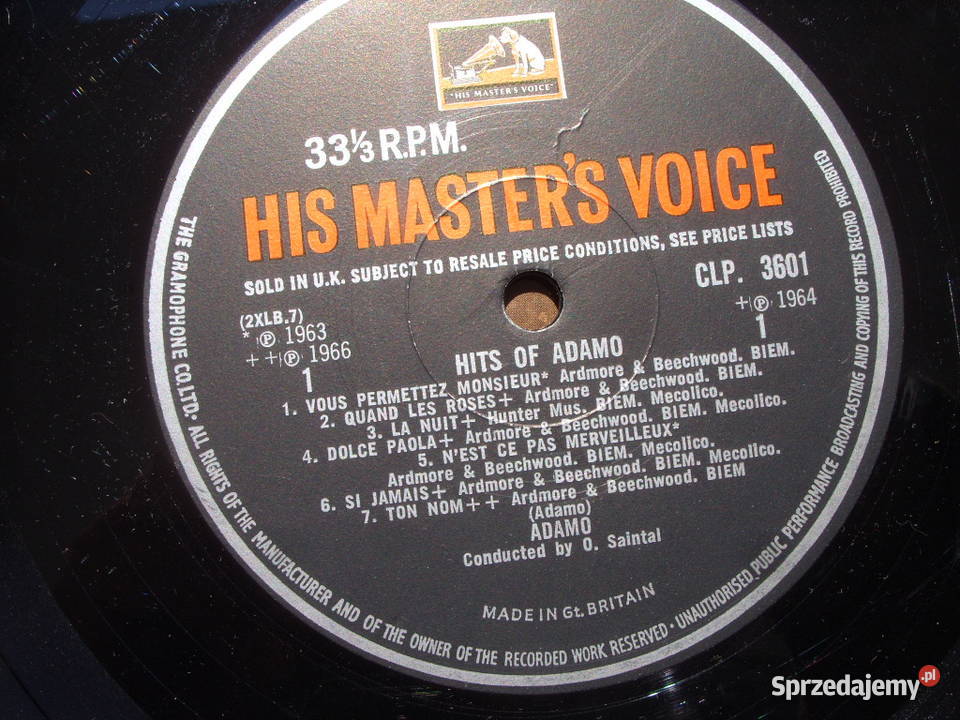 Winyl LP THE HITS OF ADAMOHIS MASTERS VOICE pop Muzyka sprzedam