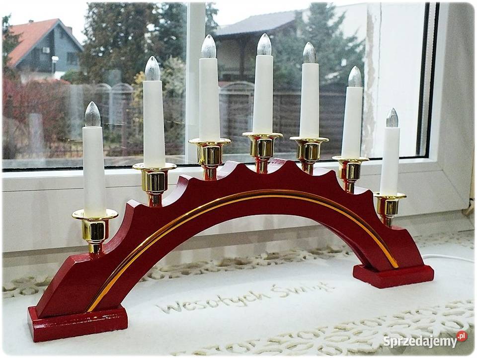 Drewniany Świecznik łukowy na parapetokno Lampki