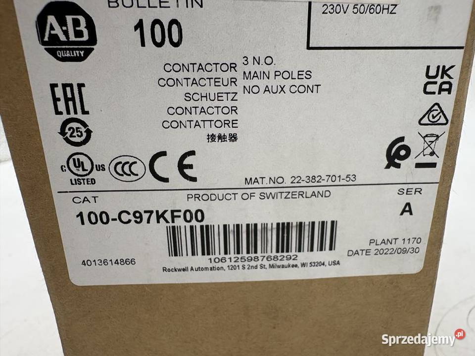 Allen Bradley 100C97KF00 Contactor 97A 230V Warszawa