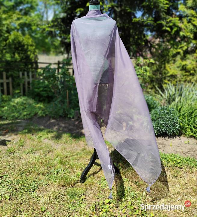 Duża ozdobna chusta szal stole szara organza Szczecin