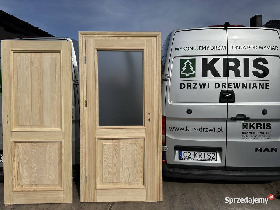 Drzwi wewnętrzne lite drewniane z ościeżnicą 205cm Grzybno sprzedam