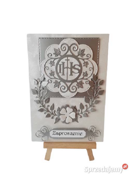ZAPROSZENIA KOMUNIA IHS W SERWETCE C6 SREBRO wielkopolskie Poznań