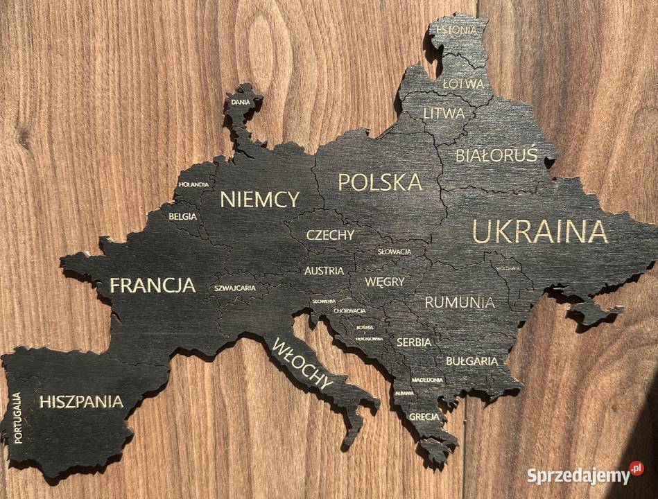 Czarna nowa drewniana mapa świata 150x90 czarny lubelskie sprzedam
