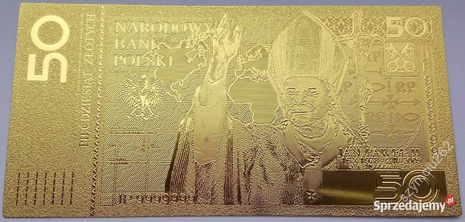 ZŁOTY Banknot 50 Jan Paweł II Etui CERTYFIKAT 24 Sosnowiec
