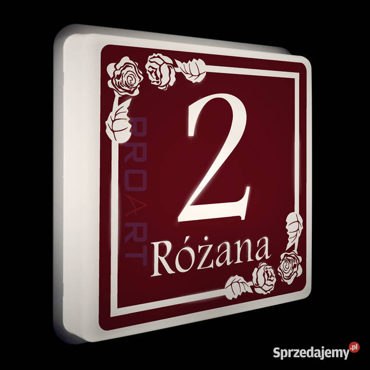 LED podświetlany NUMER na dom z RÓŻAMI tabliczka Rydzyna sprzedam