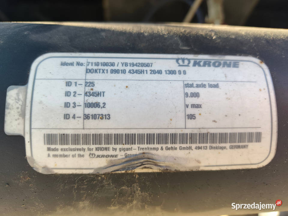 Krone Osie Oś D0KTX1 09010 4345H1 2030 1300 Strzyżew