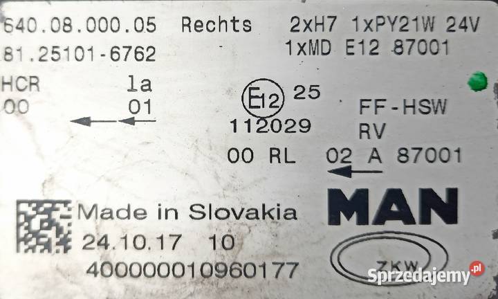 REFLEKTOR LAMPA PRZÓD MAN TGX EURO 6 LED PRAWA lubuskie Sulechów