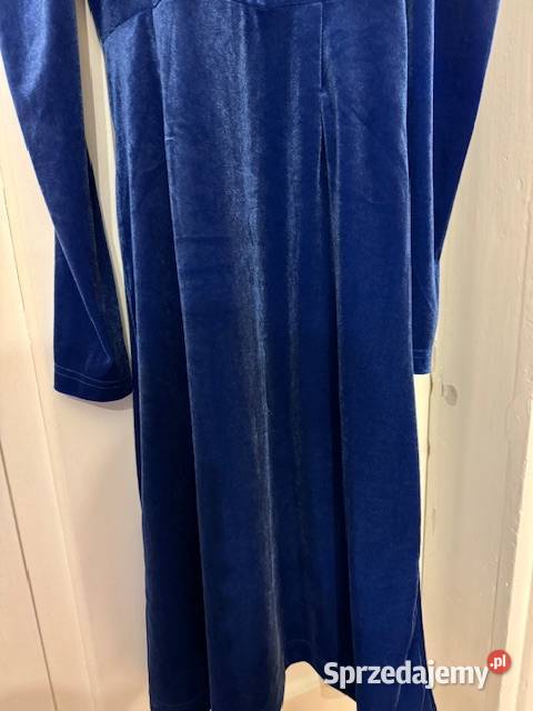 Sukienka granatowa XS z weluru import taliowana Spódnice i sukienki Moda i Styl Częstochowa