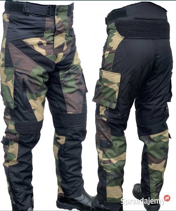 Zielone Moro spodnie na motocykl Bojówki Wstawki