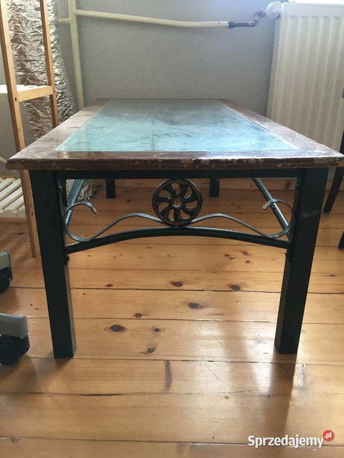 Rzeźbiona ława drewniana szkło 106cm Stolec