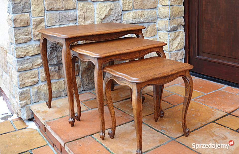 Stoliki trojaki brązowe dębowe stylowe ludwik 59cm wielkopolskie