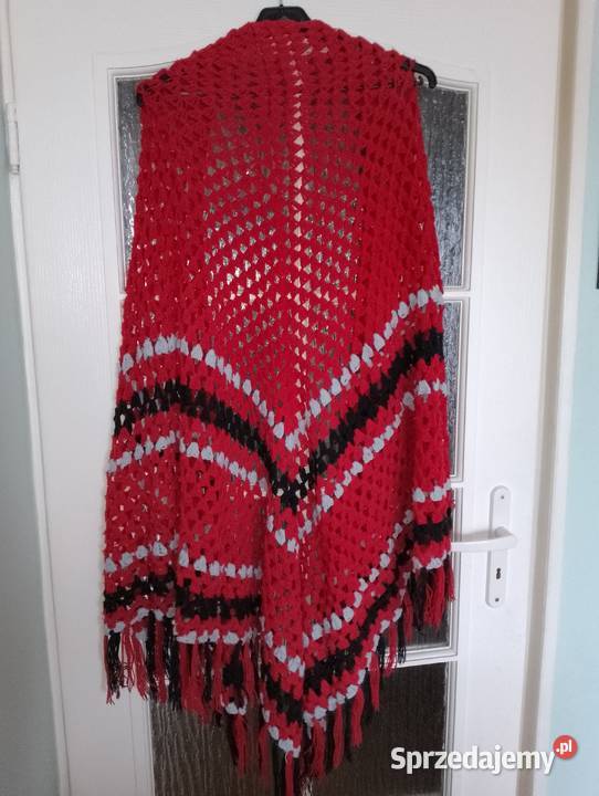 CHUSTA ażurowa trójkątna z frędzlami duża poncho Dla kobiet Złotniki