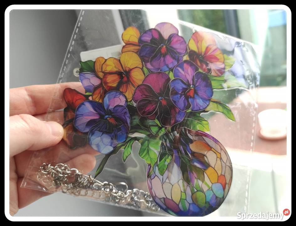 Witraż wiosenna dekoracja okienna bratki kwiatki Witraże Płock