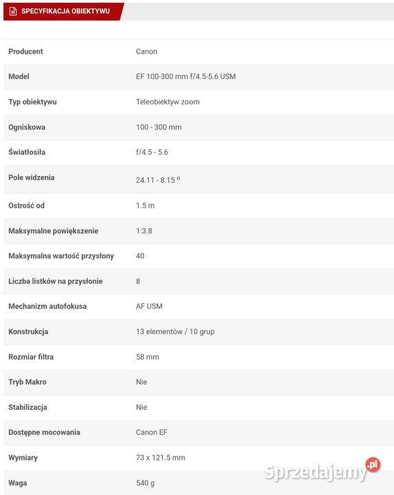 Canon zoom EF 100300 14556 USM Siemiatycze sprzedam