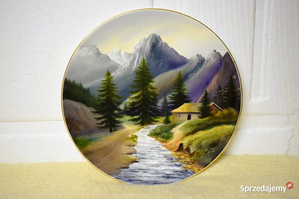 Duży talerz ozdobny z pejzażem górskim Chełmno