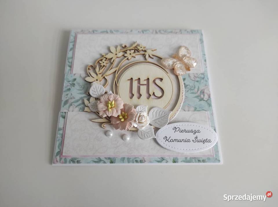 Kartka w pudełku ręcznie robiona na Komunię